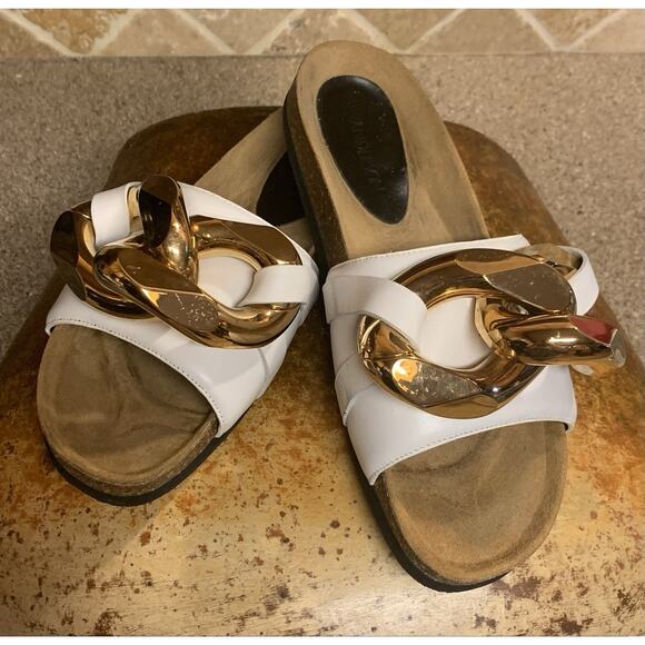 JW Anderson White Leather Gold Chain Slide Sandals Size 40 or US Size 9 - Picture 4 of 10